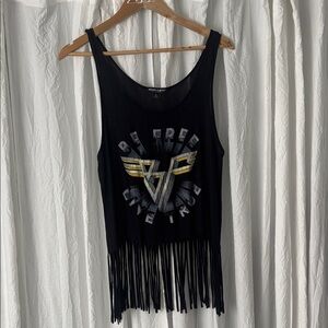 About A Girl Black Graphic Fringe Tank Top
